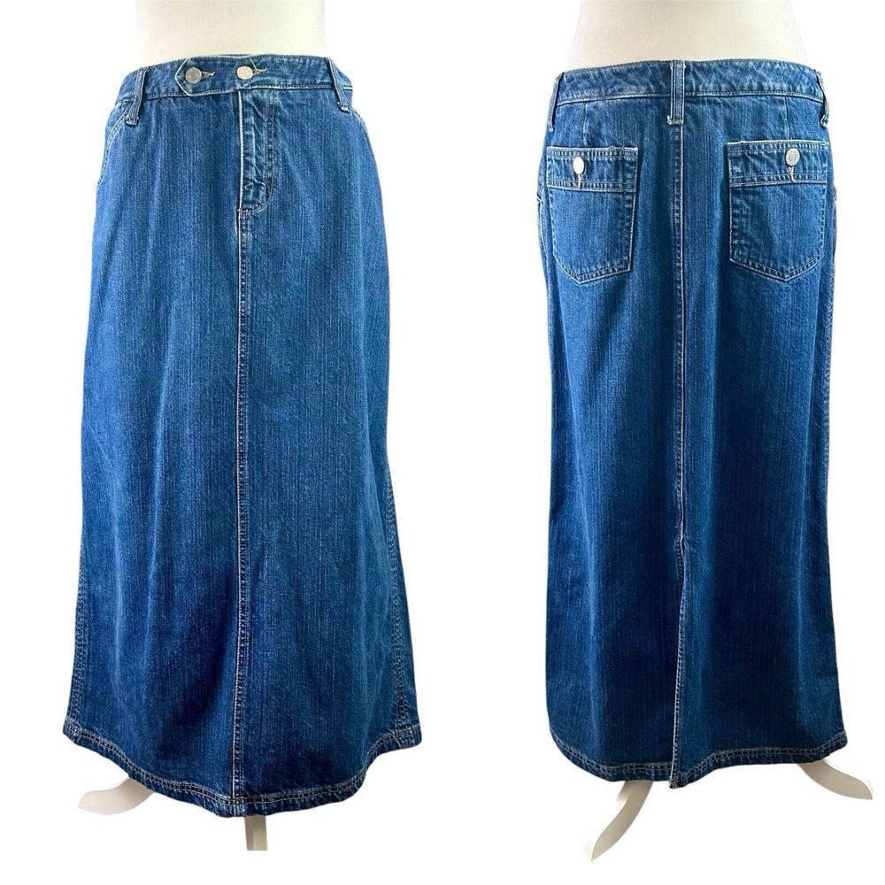 Eddie Bauer Vintage 90's Maxi Long Chambray Denim Skirt Back‎ Slit Size 8 Y2K